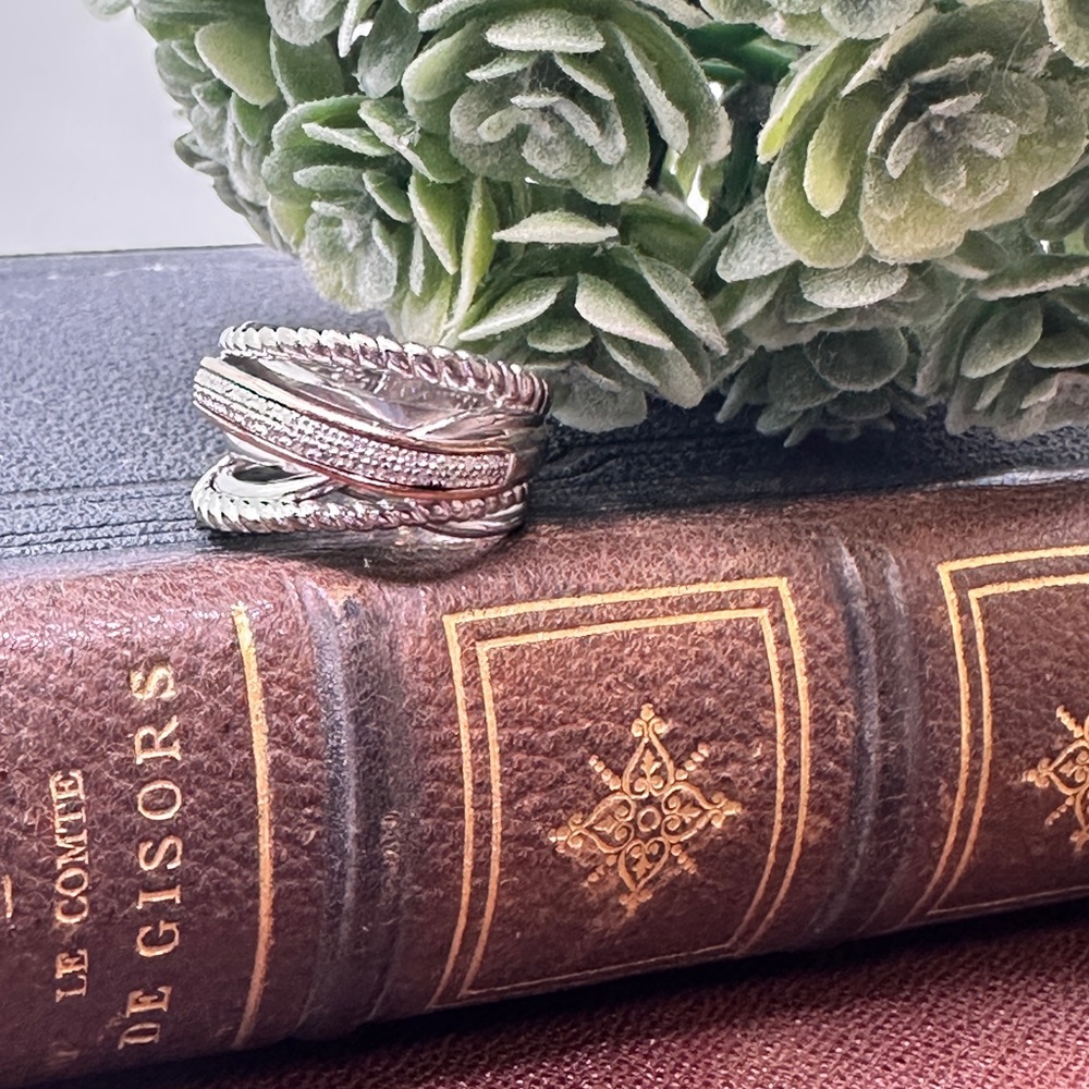 Effy Sterling & 14k rose gold diamond ring